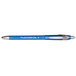 A Paper Mate FlexGrip Elite blue ballpoint pen with a silver tip and cap.
