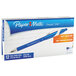A box of 12 Paper Mate FlexGrip Elite blue pens with white writing on the box.
