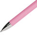 A close up of a Paper Mate FlexGrip Elite pink pen with a silver tip.