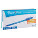 A box of 12 Paper Mate blue ink pens with blue barrels.