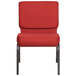 A Flash Furniture crimson church chair with metal legs and a red fabric strip.