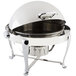 A Bon Chef stainless steel round chafer with chrome accents and a lid.