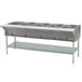 An Eagle Group stainless steel liquid propane steam table with five open wells.