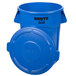 A blue Rubbermaid BRUTE trash can with lid.