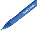 A close-up of a blue Paper Mate ComfortMate Ultra pen with white writing on it.