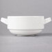 A white porcelain Villeroy & Boch soup bowl with two handles.
