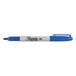 A blue Sharpie fine point permanent marker with a white tip.