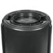 A Rubbermaid black plastic drum with a lid.