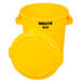 A yellow Rubbermaid BRUTE trash can with a yellow plastic lid.