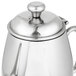 A Vollrath stainless steel tea pot with a lid.