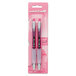 A package of 2 Uni-Ball Signo 207 black ink pens with pink barrels.