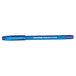 A Paper Mate blue ballpoint stick pen with blue barrel and blue ink.