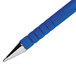 A close-up of a Paper Mate FlexGrip Ultra blue and silver pen.