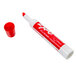 A red marker with a white cap and a red tube.
