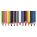 A row of Prismacolor Scholar colored pencils in different colors.