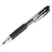 A close-up of a Uni-Ball Signo 207 blue ink pen with a semi-translucent barrel.