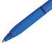 The close-up of a Paper Mate InkJoy 300 RT blue ballpoint pen with a metal tip.