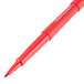 A close-up of a Paper Mate red pen with a needle tip and a red barrel on a white background.
