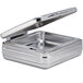 A silver metal Bon Chef chafer with a hinged lid open.