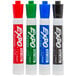 A group of three Expo dry erase markers with chisel tips in blue, green, red, and black.