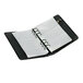 A black leather Samsill business card binder with black ring binder.