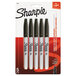 A black package of 5 Sharpie fine point permanent markers.