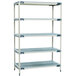 A white MetroMax i polymer shelving unit with blue shelves and posts.