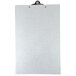 A Menu Solutions Alumitique aluminum clipboard with a metal clip holding a white paper sheet.