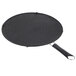 A black round silicone splatter screen with a handle.