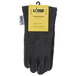 A pair of black leather gloves with a yellow label.
