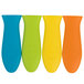 A close up of multi-colored silicone handle holders.
