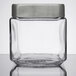 An Anchor Hocking stackable glass jar with a brushed aluminum lid.