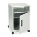A gray metal Safco machine stand with a storage cabinet and open compartment.