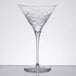 A Libbey Crosshatch Martini glass with a white design on it.