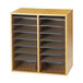 A Safco medium oak wood file organizer with 16 sections.