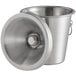 A customizable Franmara stainless steel wine tasting spittoon with lid.