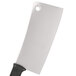 A stainless steel meat cleaver with a black handle.