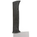 A close-up of a stainless steel meat cleaver with a black handle.