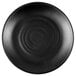 A black GET Nara melamine plate with a spiral pattern.