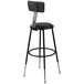 A black National Public Seating lab stool with adjustable padded backrest.