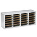 A gray Safco file organizer with 24 compartments on a white background.
