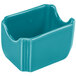 A turquoise ceramic Fiesta sugar caddy with a curved edge.
