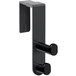 A black plastic Safco double coat hook with two round black holes.