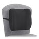 A black Safco foam backrest on an office chair.