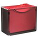 A close-up of a black Safco mesh steel file storage box with a red file folder inside.