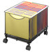 A Safco black mesh file cube with folders on wheels.
