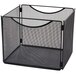 A black Safco steel mesh file storage box with a handle.