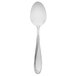A Oneida Scroll stainless steel teaspoon with a black handle on a white background.