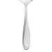 A Oneida Scroll stainless steel dessert spoon with a white background.