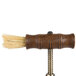 A wooden brush with a metal handle on a stand.